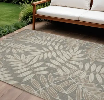 6' X 9' Gray And Ivory Floral Indoor Outdoor Area Rug