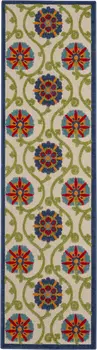 12' Ivory And Blue Indoor Outdoor Runner Rug