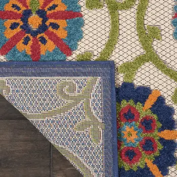 8' Ivory And Blue Indoor Outdoor Area Rug
