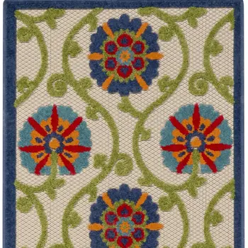 8' Ivory And Blue Indoor Outdoor Area Rug