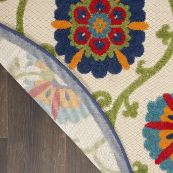 4' Ivory And Blue Round Indoor Outdoor Area Rug