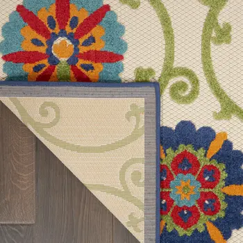 6' X 9' Ivory And Blue Indoor Outdoor Area Rug
