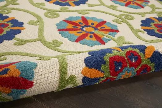6' X 9' Ivory And Blue Indoor Outdoor Area Rug
