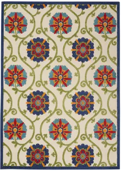 6' X 9' Ivory And Blue Indoor Outdoor Area Rug