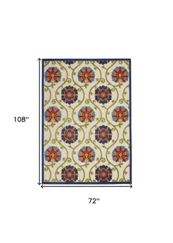 6' X 9' Ivory And Blue Indoor Outdoor Area Rug