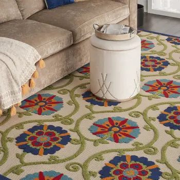 8' X 11' Ivory And Blue Indoor Outdoor Area Rug