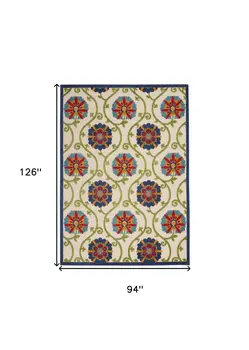 8' X 11' Ivory And Blue Indoor Outdoor Area Rug