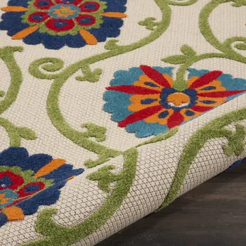 8' Ivory And Blue Round Indoor Outdoor Area Rug