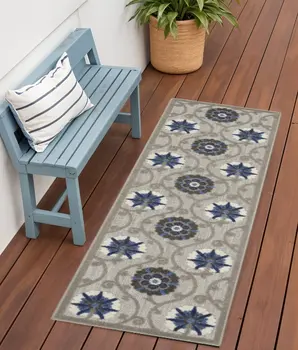 6' Blue And Gray Indoor Outdoor Area Rug