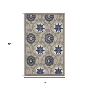 3' X 4' Blue And Gray Indoor Outdoor Area Rug