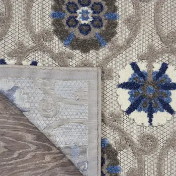 5' X 8' Blue And Gray Floral Indoor Outdoor Area Rug