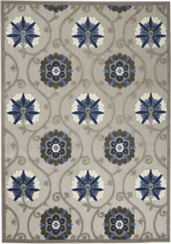 5' X 8' Blue And Gray Floral Indoor Outdoor Area Rug