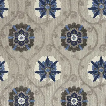 5' X 8' Blue And Gray Floral Indoor Outdoor Area Rug