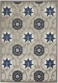 5' X 8' Blue And Gray Floral Indoor Outdoor Area Rug