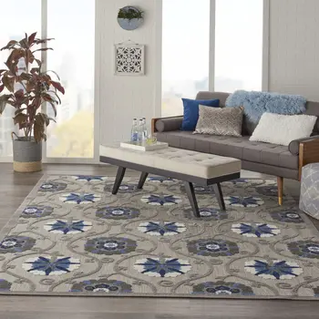 8' X 11' Blue And Gray Indoor Outdoor Area Rug
