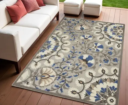 4' X 6' Blue And Gray Indoor Outdoor Area Rug