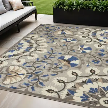 5' X 7' Blue And Gray Indoor Outdoor Area Rug