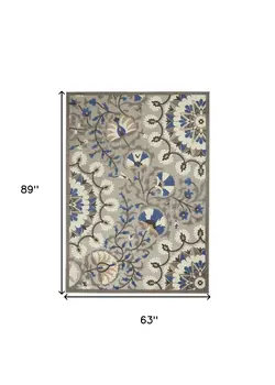 5' X 7' Blue And Gray Indoor Outdoor Area Rug