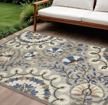 8' X 11' Blue And Gray Indoor Outdoor Area Rug