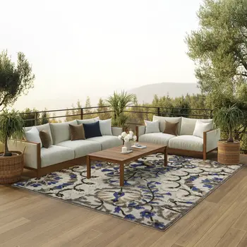 8' X 11' Blue And Gray Indoor Outdoor Area Rug
