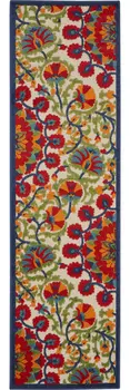 10' Red And Ivory Floral Indoor Outdoor Area Rug