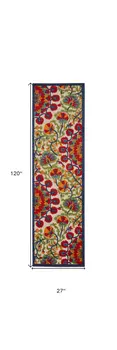 10' Red And Ivory Floral Indoor Outdoor Area Rug