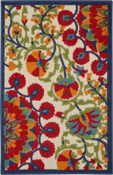 3' X 4' Red And Ivory Floral Indoor Outdoor Area Rug