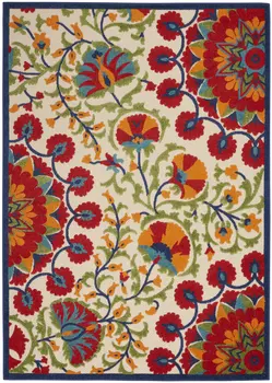6' X 9' Red And Ivory Floral Indoor Outdoor Area Rug