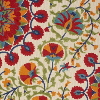 7' X 10' Red And Ivory Floral Indoor Outdoor Area Rug