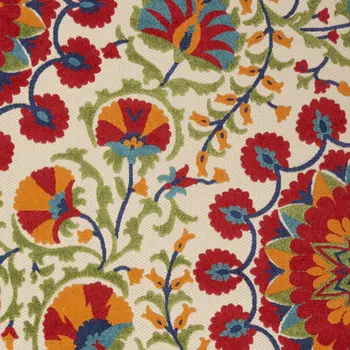 4' X 6' Red And Ivory Floral Indoor Outdoor Area Rug