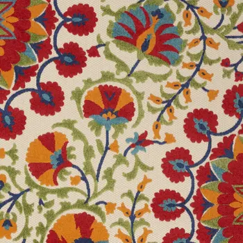 5' X 8' Red And Ivory Floral Indoor Outdoor Area Rug