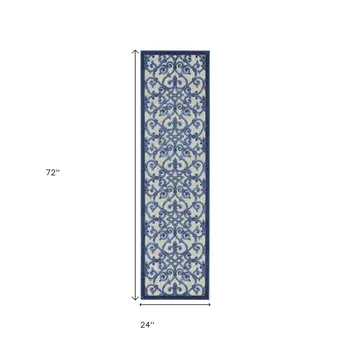 6' Blue And Gray Indoor Outdoor Area Rug