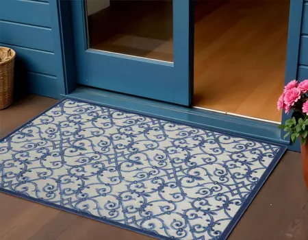 3' X 4' Blue And Gray Indoor Outdoor Area Rug