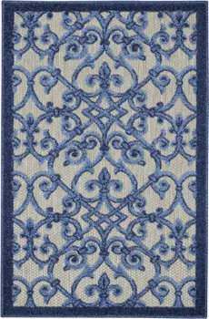 3' X 4' Blue And Gray Indoor Outdoor Area Rug
