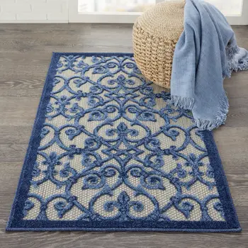3' X 4' Blue And Gray Indoor Outdoor Area Rug