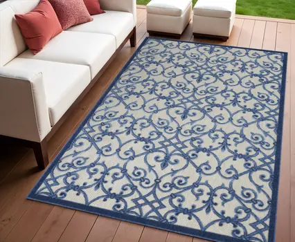 4' X 6' Blue And Gray Indoor Outdoor Area Rug