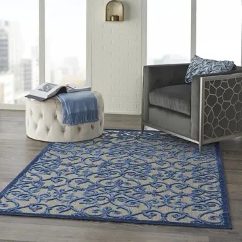 5' X 8' Blue And Gray Indoor Outdoor Area Rug