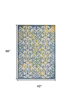 4' X 6' Ivory And Blue Indoor Outdoor Area Rug