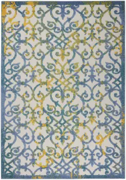 5' X 8' Ivory And Blue Indoor Outdoor Area Rug