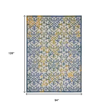 8' X 11' Ivory And Blue Indoor Outdoor Area Rug
