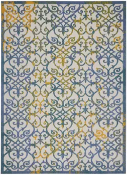 8' X 11' Ivory And Blue Indoor Outdoor Area Rug