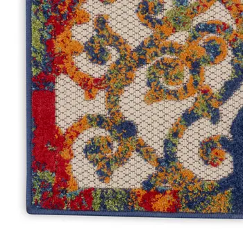 6' Ivory And Blue Indoor Outdoor Area Rug