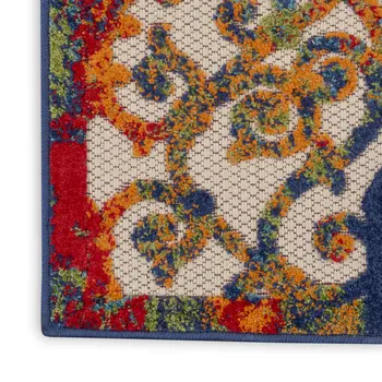 6' Ivory And Blue Indoor Outdoor Area Rug