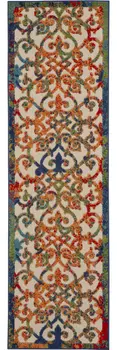 12' Ivory And Blue Indoor Outdoor Runner Rug
