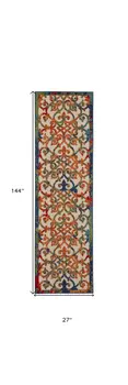 12' Ivory And Blue Indoor Outdoor Runner Rug