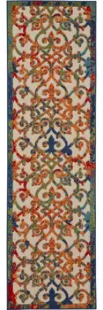 12' Ivory And Blue Indoor Outdoor Runner Rug