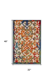3' X 4' Ivory And Blue Indoor Outdoor Area Rug