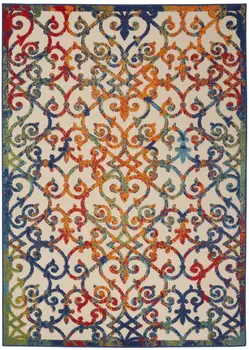 7' X 10' Ivory And Blue Indoor Outdoor Area Rug
