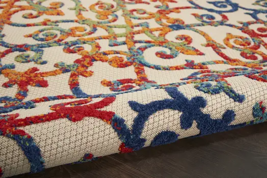 8' X 11' Ivory And Blue Indoor Outdoor Area Rug
