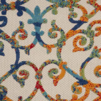 8' Ivory And Blue Round Indoor Outdoor Area Rug